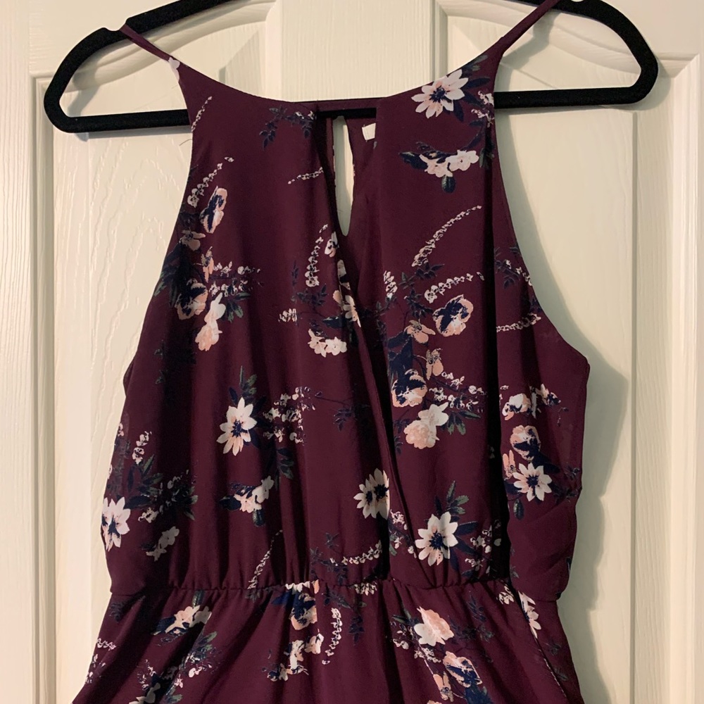 deep purple sundress with flowers